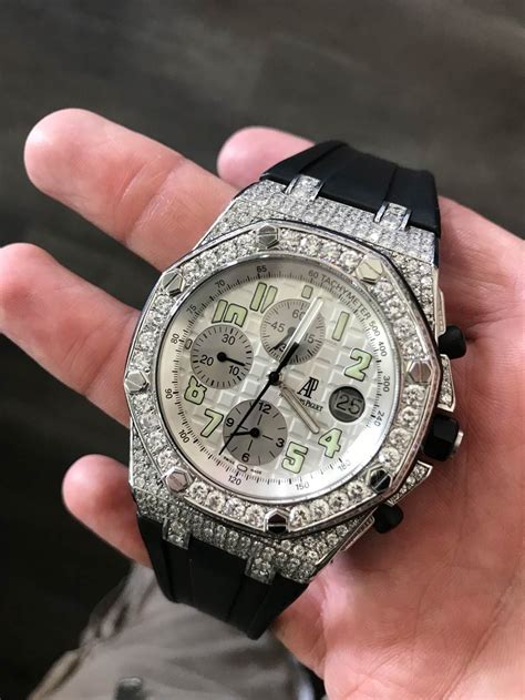 iced out audemars piguet royal oak 36 mm black dial|Audemars Piguet oak watch.